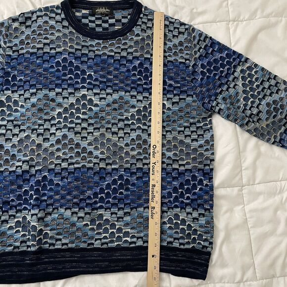 Montechiaro Sweater Mens XL Blue Geometric Print Pullover Crewneck Italy Vintage - Picture 6 of 8